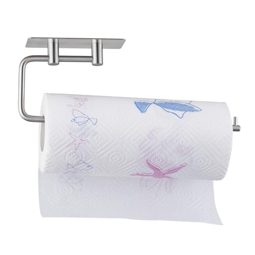 Aktines Práctico Portarrollos de Papel Debajo del Armario de Cocina para Almacenamiento y Organización de la Cocina sin Taladrar en la Pared de Acero Inoxidable, Cepillado