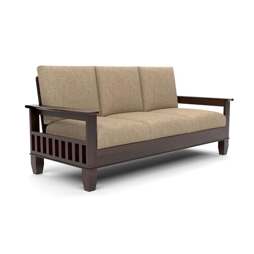 Image of Solid Sheesham Wooden Sofa 3 Seater | 3 Person Sofa for Living Room | Elegant 3 Seater Sofa Set for Home & Office Furniture (Joren Walnut, 3 Seater)