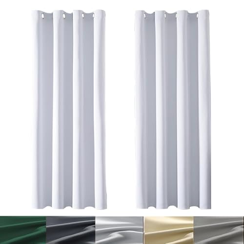 HOKXUAN Cortina Opaca Termica 170 x 65 cm Termicas Aislantes Frio y Calor Cortinas Salon Modernas, Cortina Acustica 2 Piezas para Ventanas Habitacion, Blanco