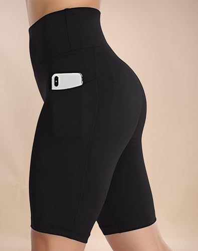 Image of High Waist Sports Activewear Shorts for Women and Girls Ideal for Gym and Yoga or Cycling with Side Pocket, Stretchable, Flexible, Slim Fit