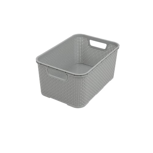 BranQ - Home Essential Cesta universal y multifuncional en diseño de ratán, tamaño S 7 L, sin bisfenol A, plástico polipropileno, gris claro, 28,5 x 19,5 x 12,9 cm