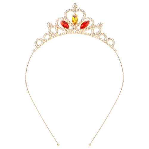 KICOSY Princess Belle Tiara for Women - Gold & Red Crystal Crown Headband Belle Costume Accessories for Birthday Party Cosplay Prom & Formal Events