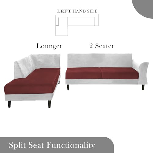 Image of Gratly LHS 4 Seater L Shape Sofa Set for Living Room (Maroon Grey Colour) Premium Fabric Sofa