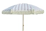 Meinposten Sonnenschirm Strandschirm Schirm GRAU weiß gesteift mit Fransen UV Schutz Ø 180 cm