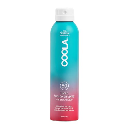 COOLA Organic Sunscreen SPF 50 Sunblock Spray Dermatologist Tested Skin Care For Daily Protection Vegan And Gluten Free Guava Mango 6 Fl Oz