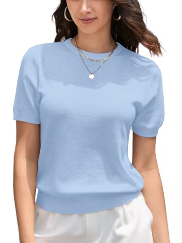 Image of DAIMIDY Womens Cotton Modal Short Sleeve Sweaters Summer Knit Tops | Breathable,Soft,Smooth Feel and Excellent Drape.Fit in Summer,Spring and Fall.