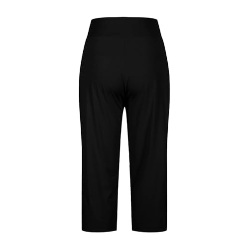 Flash Deals Summer Trousers for Women Lightweight Ladies Soft 3/4 Length Cropped Pants High Waist Stretch Pull on Bottoms Summer Golf Chino Joggers with Pockets Elegant Office Business B Black - Image 6