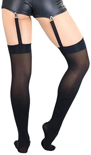 Image of ToBeInStyle Women's Opaque Closed Toe Thigh Highs With Attached Garters