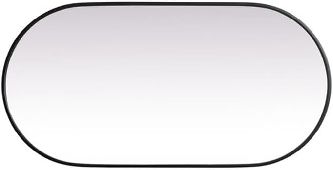 Pemberly Row 24x48 Oval Modern Metal Wall-Mounted Mirror, Black Finish, Pill-Shaped Silhouette, Flat Glass, MDF Backing, Vertical/Horizontal Mount, Living Room Entryway Bathroom Decor