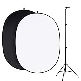 5'X7'Portable White Screen Backdrop with Stand White and Black 2-in-1 Collapsible Green Screen Kit