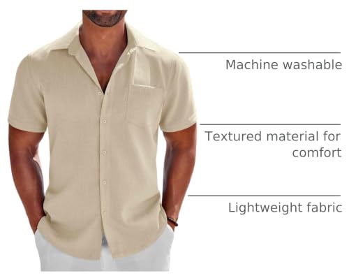 Image of COOFANDY Men's Button Down Shirts Short Sleeve Casual Shirts Summer Beach Linen Shirts with Pocket