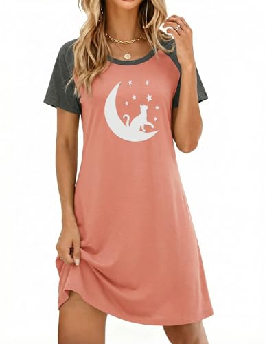 Image of Ekouaer Womens Nightgown Short Sleeve Night Dress Printed Sleepwear Soft Sleep Shirt S-3XL
