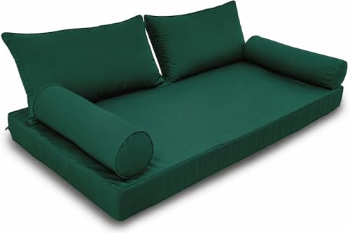 Image of Outdoor Daybed Cushion Cover Twin,Daybed Mattress Bolster Pillow Fitted Sheet Cover,Twin Size Outdoor Daybed Cushion Covers (Dark Green Tonal Piping, 75 * 39 * 6in)