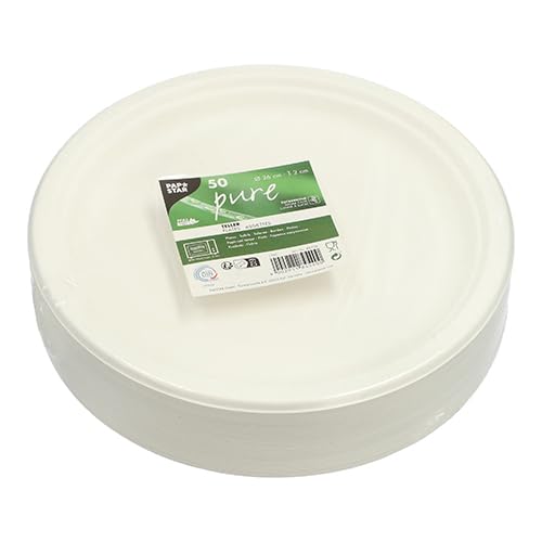 PAPSTAR Pure Pure - Platos de caña de azúcar (500 unidades, diámetro de 26 cm), color blanco