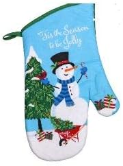 Greenbrier Intl Christmas House Snowman Printed Kitchen Linens (4PCS)