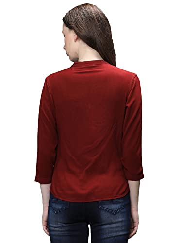 Image of Identiti Women Maroon Three Quarter Sleeves Solid Slim Fit PureViscose Casual Top for Women 551-8091N-44 P