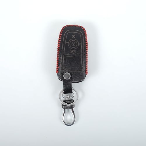 Image of Leather Car Key Cover for Ford Figo | Aspire | Ecosport | Endeavour | Freestyle Smart (Black)