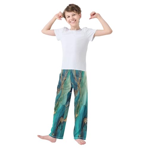 Teal Gold Marble Pajama Lounge Pants with Pockets Sleepwear Soft Elastic Waist PJ Bottoms 6-14 Years3