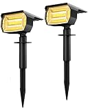 Solarstrahler Für Außen, 48LEDs Solar Gartenleuchte, 2-in-1 Solar Landschaftsbeleuchtung IP67 Wasserdichte Verstellbare Wandleuchte 3 Helligkeitsstufen für Pathway Yard Garden, 2er-Pack, Warmweiß