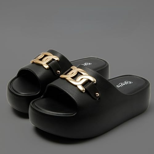 Stars Gold Chain Slippers for Women 2.4 Inch Y2K Platform Slides Height Increase EVA Anti-Slip Sole Indoor Shower Sandals Outdoor Travel Beach Sandals2