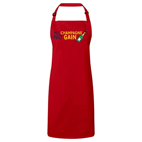 Tablier cuisine premium rouge No Champagne lavable pour éviter les taches avec humour