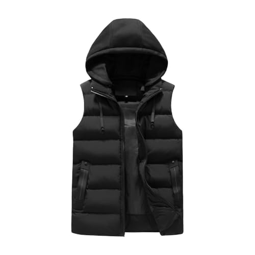 YOUTHUP Weste Herren Steppweste mit Kapuze Outdoor Freiziet Winterweste Leicht Winddicht Kapuzenweste Winter Gilet, Schwarz, L