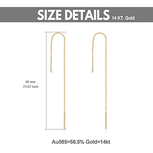 14K Solid Gold Thread Earrings For Women, Yellow Gold Dangle Drop Earrings 12Cm Gold Long Chain Ear Line Jewelry Gift For Girls #TOP4