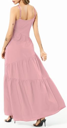 Image of Women's Summer Flowy Tiered Maxi Dress Elegant Spaghetti Strap with Ruffled Skirt Beach Vacations Parties