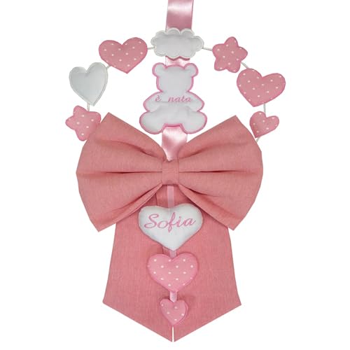 Fiocco Nascita Azzurro PERSONALIZZATO con NOME Ricamato Made in Italy micocca baby
