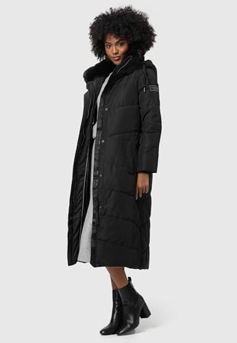 Navahoo Damen Wintermantel warmer Steppmantel extralang mit abnehmbarer Kapuze Hingucker XIV Black Gr. L