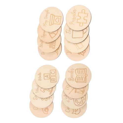 GETAJGHSD 16個 木製丸ラベル おもちゃ収納用タグ 用ボックス整理 ナーサリーデコレーション用 丈夫で多用途な収納ラベル 家 保育園対応