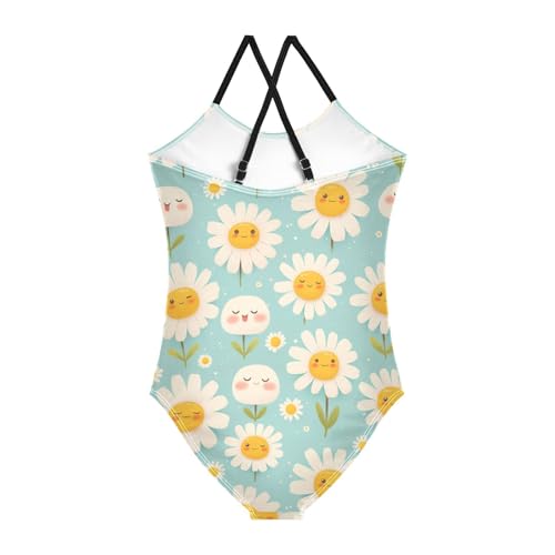 KLL Polka Dots and Tender Chamomile Flowers Toddler Girls 1-Piecing Bathing Suit Summer Swimming Suits with Adjustable Straps2