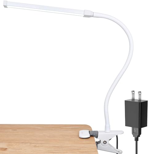 LEPOWER Led Clip on Light, 5W Reading Lights for Books in Bed with Gooseneck, Adjustable Color Temperature Clip Lamp, Ideal for Bedtime Reading and Piano Light, Metal, White