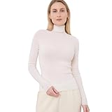 CIVILIZI 100% Extra Fine Merino Wool Women's Turtleneck Pullover 3D Seamless Roll Neck Jumper Fine Knit Soft Winter Sweater UK (White, M)