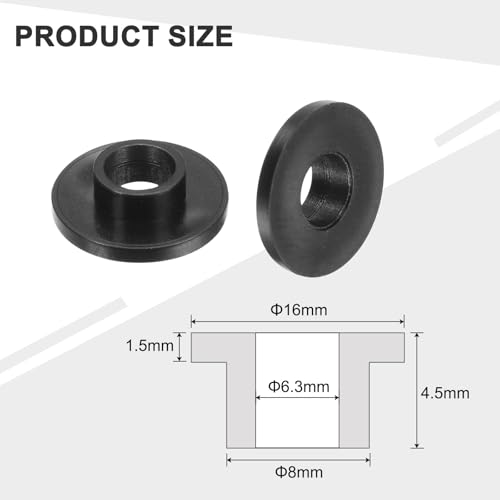 QUARKZMAN 24 Stück Flanschbuchsen Kunststoffbuchsen ID 6,3 mm x OD 8 mm x Länge 4,5 mm Nylonbuchsen, Schwarz