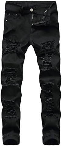 Andongnywell Skinny Style Males’s Ripped Straight Biker Distressed Slim Stretchy Denims Destroyed Trousers