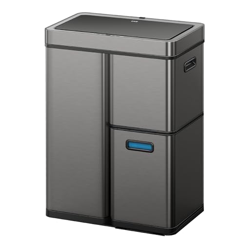 EKO Mirage Plus Mülltrennsystem mit 3 Fächer 2 x 15 L und 30 L Recycler Mülleimer mit Sensor 3 Kunststoff Inneneimer Automatischer Abfalleimer mit Deckel großer Mülleimer Küche 60l Gunmetal