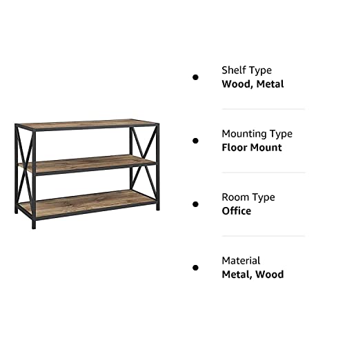 Walker Edison 2 Tier Open Shelf Industrial Wood Metal Bookcase Tall Bookshelf Home Office Storage, 40 Inch, Barnwood #TOP5