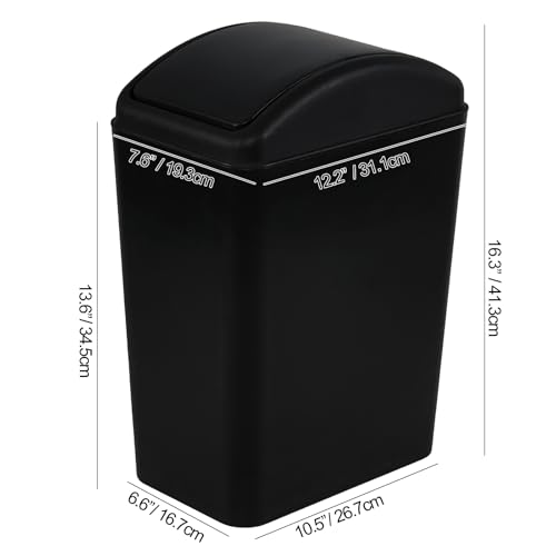 Caneca de basura rectangular negra 16 L con tapa basculante miniatura 3