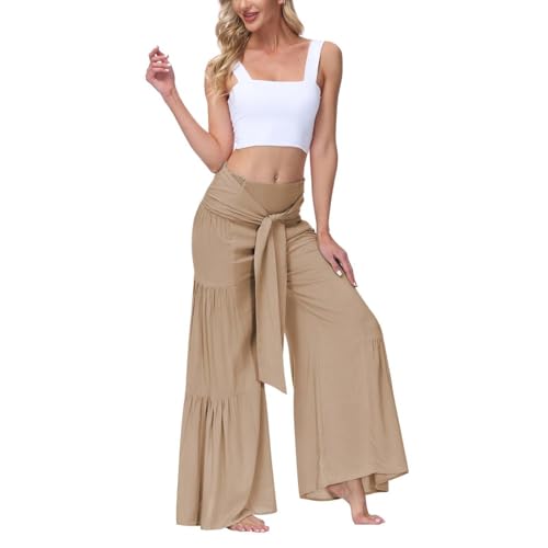 MLAFE Women Casual Wide Leg Pants Lightweight High Waisted Tie Knot Caual Loose Flowy Palazzo Trousers Flowy Beach Palazzo4