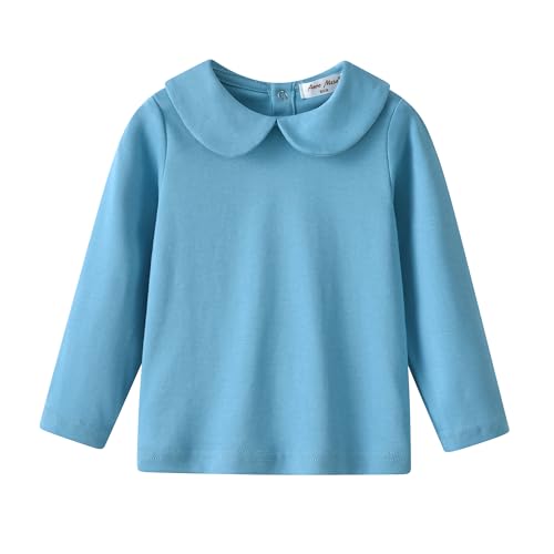 Image of Toddler Kids Girls Boys Basic Peter Pan Collar Tee Shirt T-Shirts Tops Bottom Long Sleeve Solid Blouse