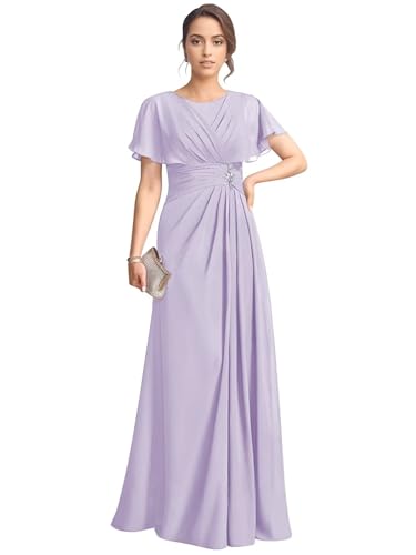 RunaCelle Chiffon Mother of The Bride Dresses 2025 Flutter Sleeve Wedding Guest Dress A Line Ruched Long Formal Evening Gowns