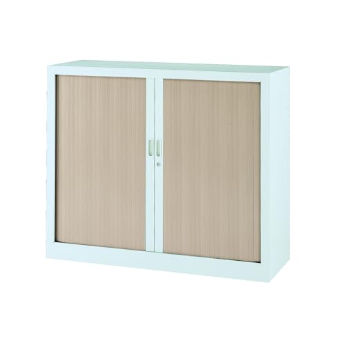 Générique Armoire Basse à Rideaux Monobloc Mario H 100 x L 120 Blanc - chêne Clair