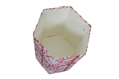 Image of Generic 3.3 Gallon Cotton Hand Block Printed Paper Waste Basket |Small Decorative Trash Can for Housewarming Gifts in Living Room, Bedroom, Bathroom | Eco-Friendly, Plastic-Free (1, RED White MOR)