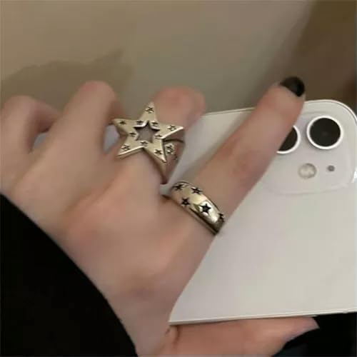 Women Finger Rings Engagement Fashion Jewelry Adjustable Pentagram Punk -Silver 14