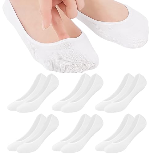 Niofind Füßlinge Ballerina Socken Damen 6 Paar，Atmungsaktiv Unsichtbare Sneaker Socken Damen，No Show Rutschfeste Füsslinge mit Siliconpad，Baumwolle Kurze 6 Weiß 39-42