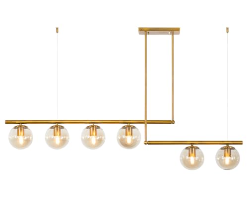 Luminária Pendente Lustre Jabuticaba Moon Dourado Com Bolas Globos Esferas Âmbar Moderno Luxo INL108