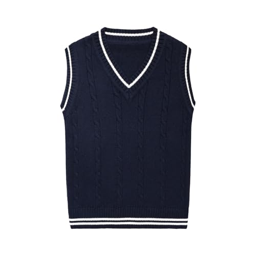 Boys Cute Sweater Vest Kids V Neck Sleeveless Knitted Preppy Sweaters Warm Tank Tops Teen Girls Casual School Uniform Clothes