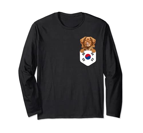 South Korea Flag Duck Tolling Retrievers Dog In Pocket Long Sleeve T-Shirt, Black