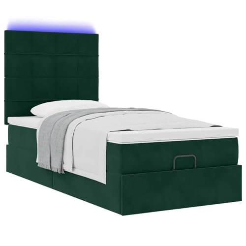 Fasba Ottoman-Bett mit Matratzen & LEDs Dunkelgrün 80x200 cm Samt, Polsterbett Doppelbett Stilvolles Funktionsbett mit hydraulischem Stauraum3314285 – Bild 7